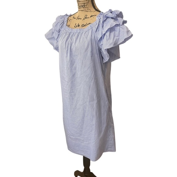 Sara Campbell Off The Shoulder Gingham Ruffle Shift Dress Blue White Size Medium - Picture 10 of 10